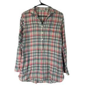 Toad & Co Plaid Blue Pink Multi Quarter Button Long Sleeve Shirt Women Small